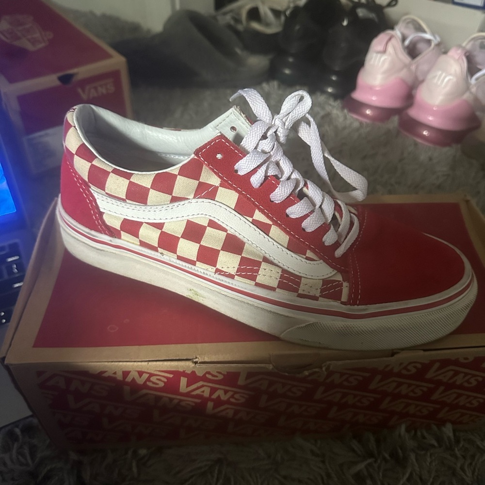 Vans Red and White Checkerboard Sneakers